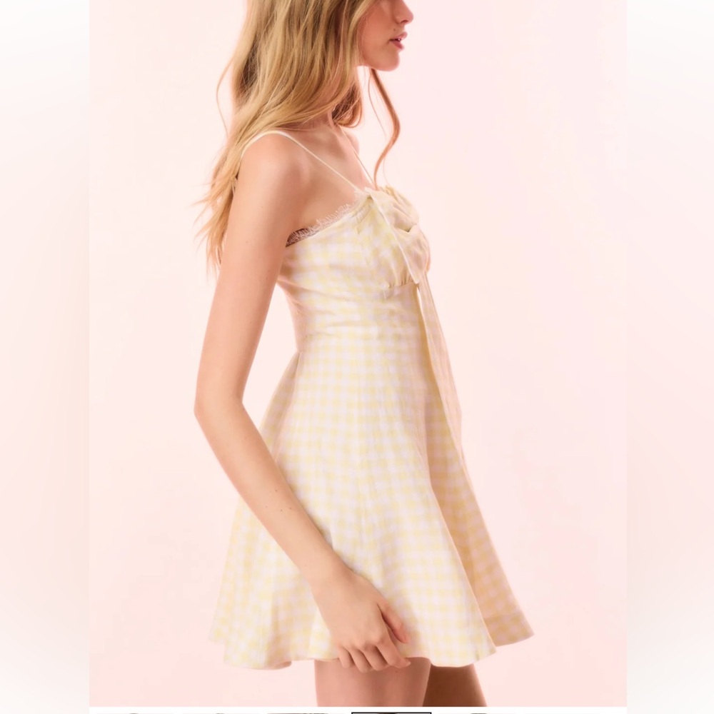 LoveShackFancy Yellow Checkered Dress Clarine Linen Gingham Bow‎ Dress size 6 - Picture 2 of 11